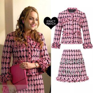 Moschino HOUNDTOOTH TWEED JACKET PINK 4 Dynasty Private Circus Fallon Carrington